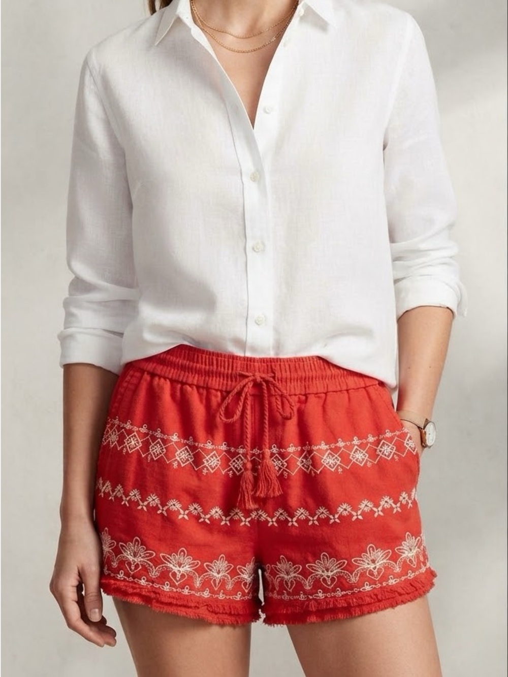 LOFT red embroidered shorts